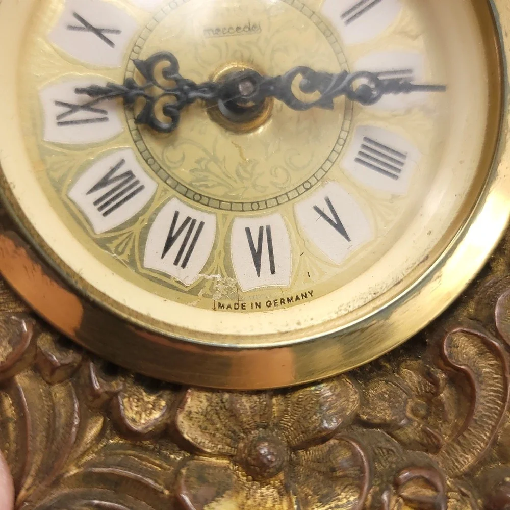 Antique Mercedes Shelf Mantle Clock Bronze Gold Tone Wind Up Working